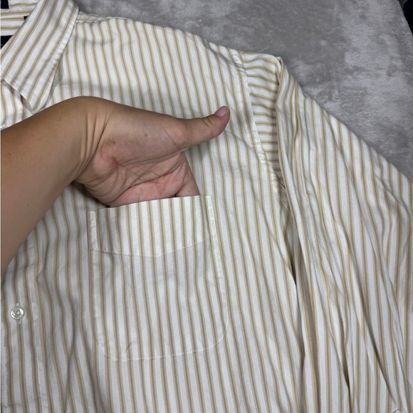 Chaps Ralph Lauren Yellow White Striped Button Down Cotton Dress Shirt 16.5 - Picture 3 of 15